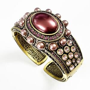 Heidi Daus Rhapsody in Hues Cabochon Hinged Cuff Bracelet